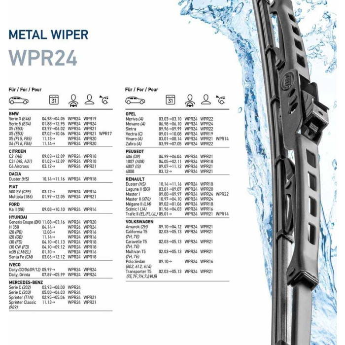 Hella 9XW 190 253-241 Wischblatt Scheibenwischer Metal Hella 9XW 190 253-241 Wischblatt Scheibenwischer Metal
