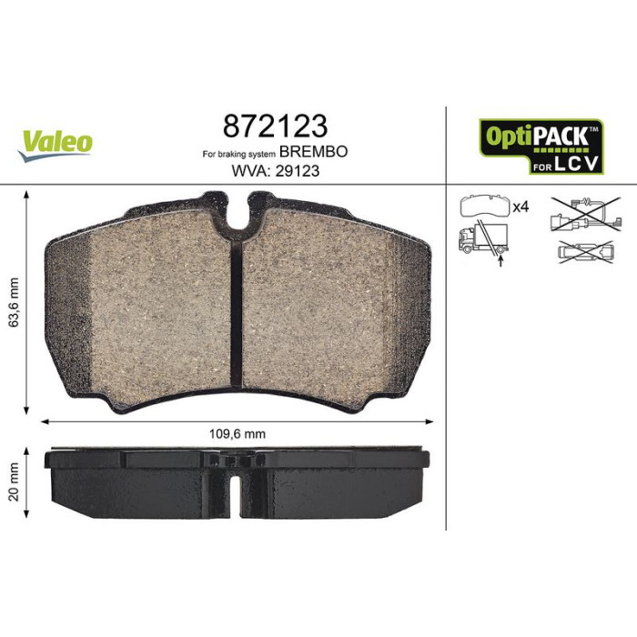 Valeo 872123 Bremsbelagsatz, Scheibenbremse OPTIPACK for LCV Valeo 872123 Bremsbelagsatz, Scheibenbremse OPTIPACK for LCV