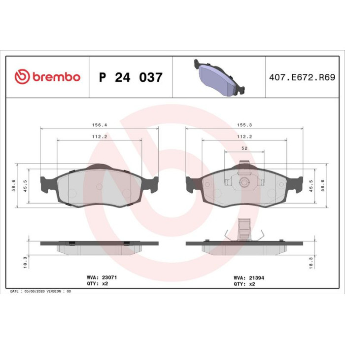 Brembo P 24 037 Bremsbelagsatz, Scheibenbremse PRIME LINE Brembo P 24 037 Bremsbelagsatz, Scheibenbremse PRIME LINE