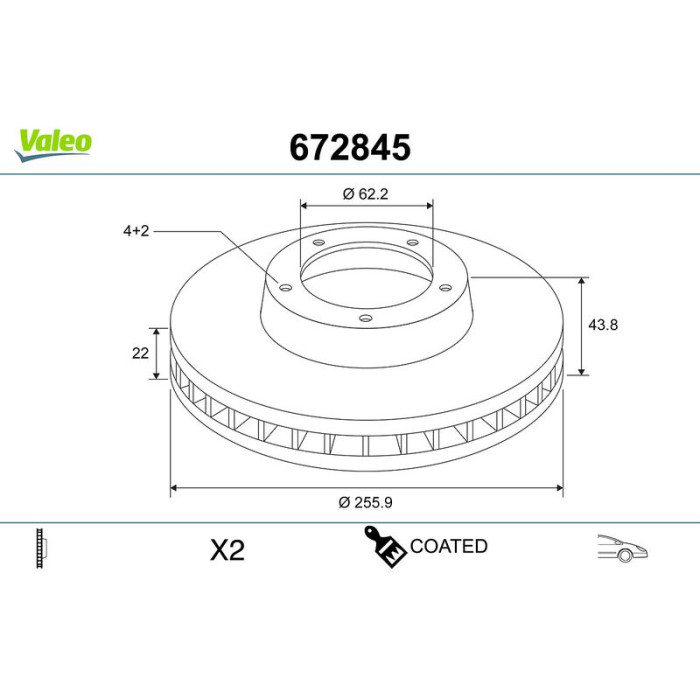 Valeo 672845 Bremsscheibe COATED Valeo 672845 Bremsscheibe COATED