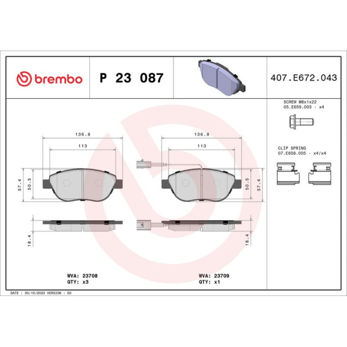 Brembo P 23 087 Bremsbelagsatz, Scheibenbremse PRIME LINE Brembo P 23 087 Bremsbelagsatz, Scheibenbremse PRIME LINE