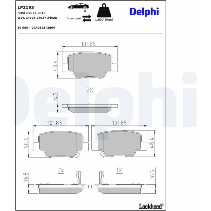 Delphi LP2193 Bremsbelagsatz, Scheibenbremse Delphi LP2193 Bremsbelagsatz, Scheibenbremse