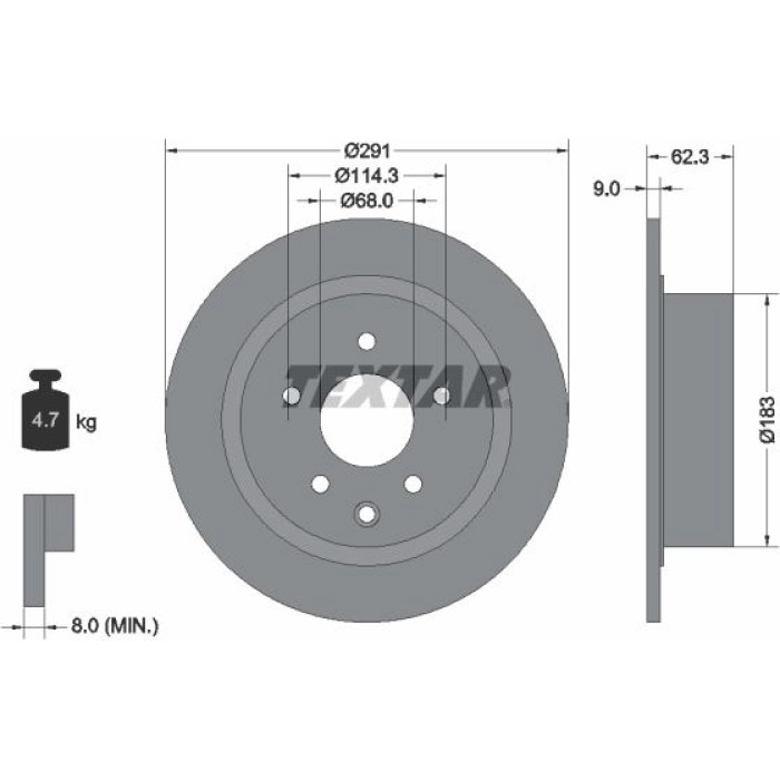 TEXTAR PRO 92237103 Bremsscheibe 291x9mm, 05/06x114,3, voll, beschichtet TEXTAR PRO 92237103 Bremsscheibe 291x9mm, 05/06x114,3, voll, beschichtet