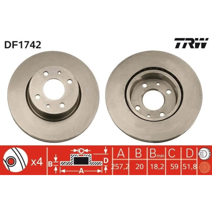 TRW DF1742 Bremsscheibe TRW DF1742 Bremsscheibe