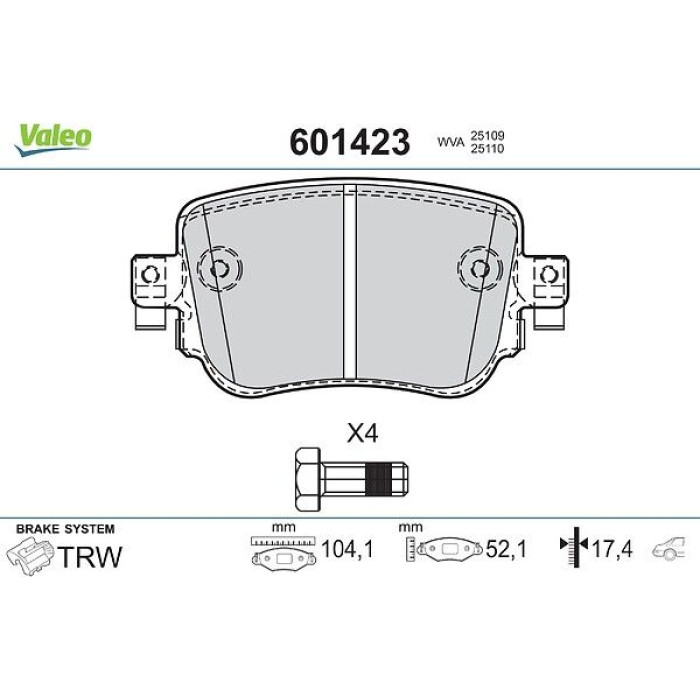 Valeo 601423 Bremsbelagsatz, Scheibenbremse Valeo 601423 Bremsbelagsatz, Scheibenbremse