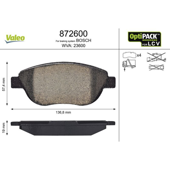 Valeo 872600 Bremsbelagsatz, Scheibenbremse OPTIPACK for LCV Valeo 872600 Bremsbelagsatz, Scheibenbremse OPTIPACK for LCV