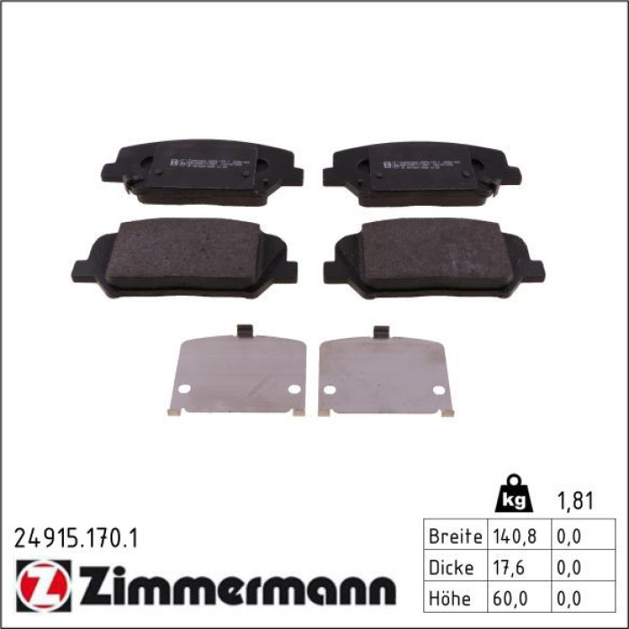 Zimmermann 24915.170.1 Bremsbelagsatz, Scheibenbremse