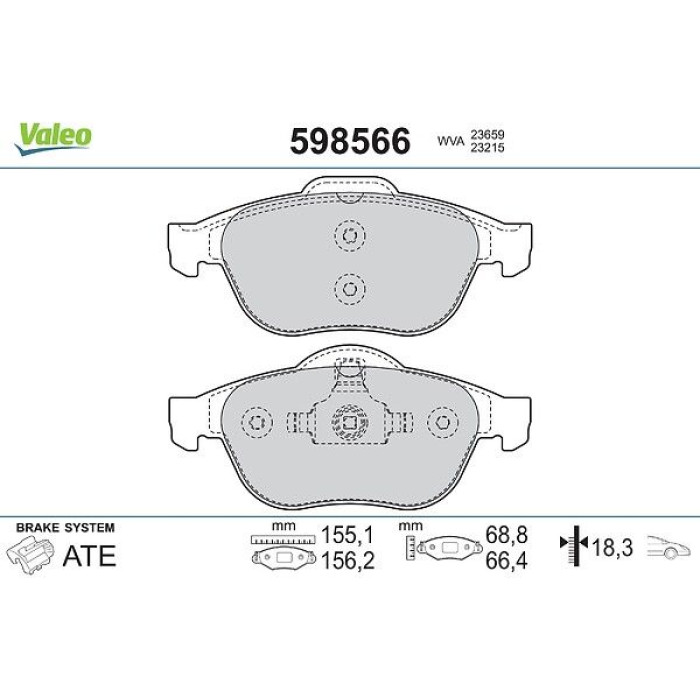Valeo 598566 Bremsbelagsatz, Scheibenbremse Valeo 598566 Bremsbelagsatz, Scheibenbremse