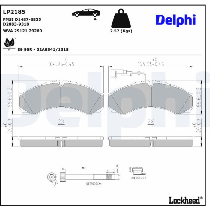 Delphi LP2185 Bremsbelagsatz, Scheibenbremse
