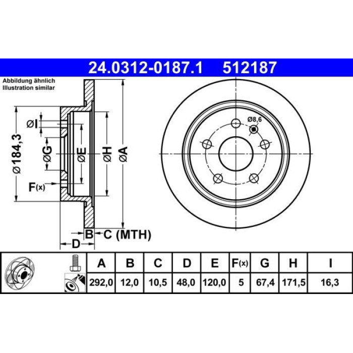ATE 24.0312-0187.1 Bremsscheibe PowerDisc