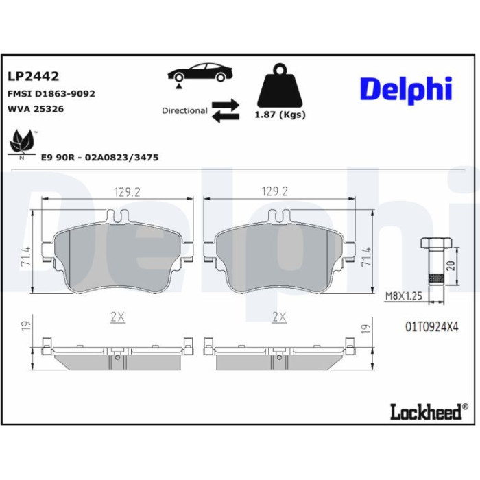 Delphi LP2442 Bremsbelagsatz, Scheibenbremse