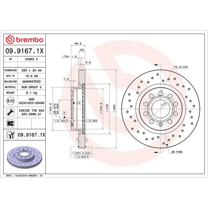 Brembo 09.9167.1X Bremsscheibe XTRA LINE