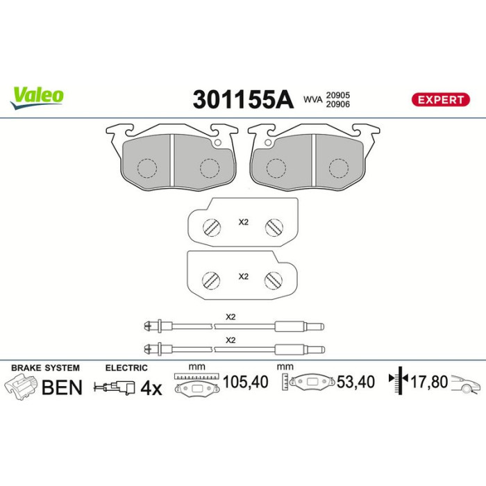 Valeo 301155A Bremsbelagsatz, Scheibenbremse EXPERT Valeo 301155A Bremsbelagsatz, Scheibenbremse EXPERT