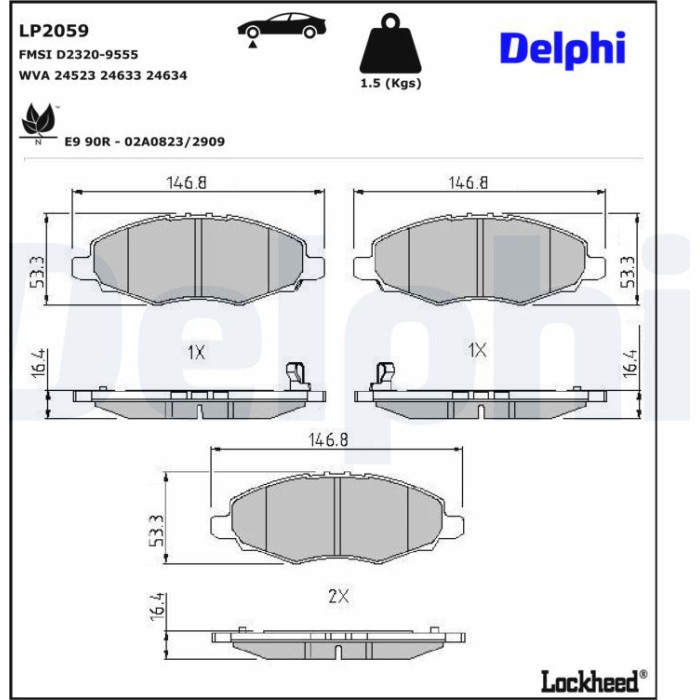 Delphi LP2059 Bremsbelagsatz, Scheibenbremse Delphi LP2059 Bremsbelagsatz, Scheibenbremse