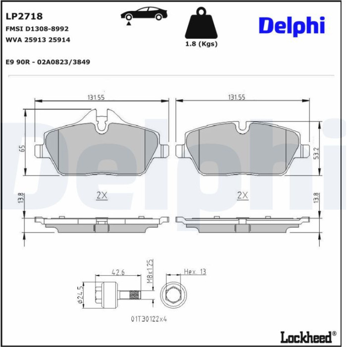 Delphi LP2718 Bremsbelagsatz, Scheibenbremse
