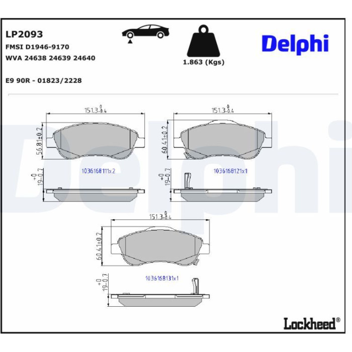 Delphi LP2093 Bremsbelagsatz, Scheibenbremse