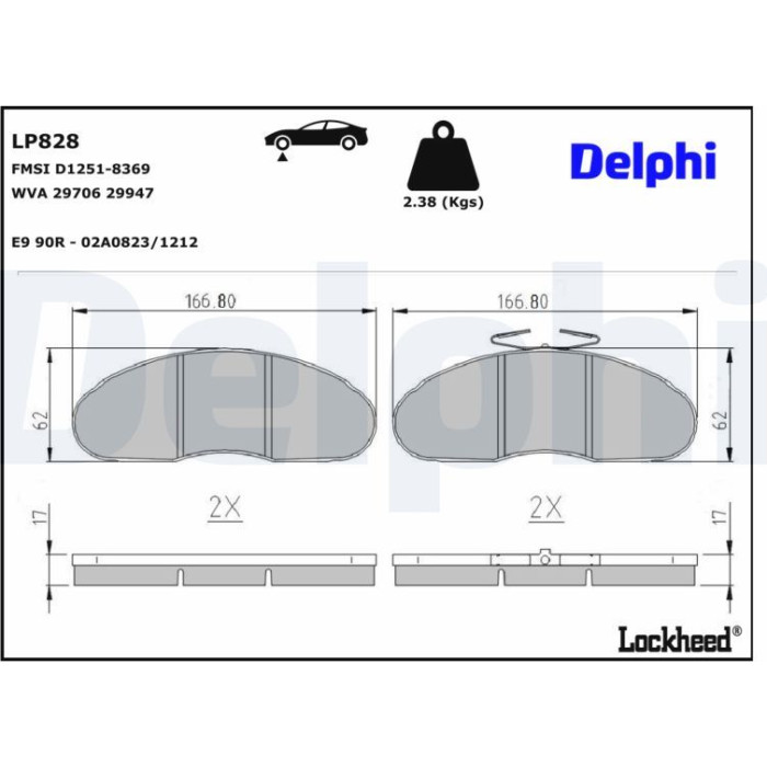 Delphi LP828 Bremsbelagsatz, Scheibenbremse Delphi LP828 Bremsbelagsatz, Scheibenbremse