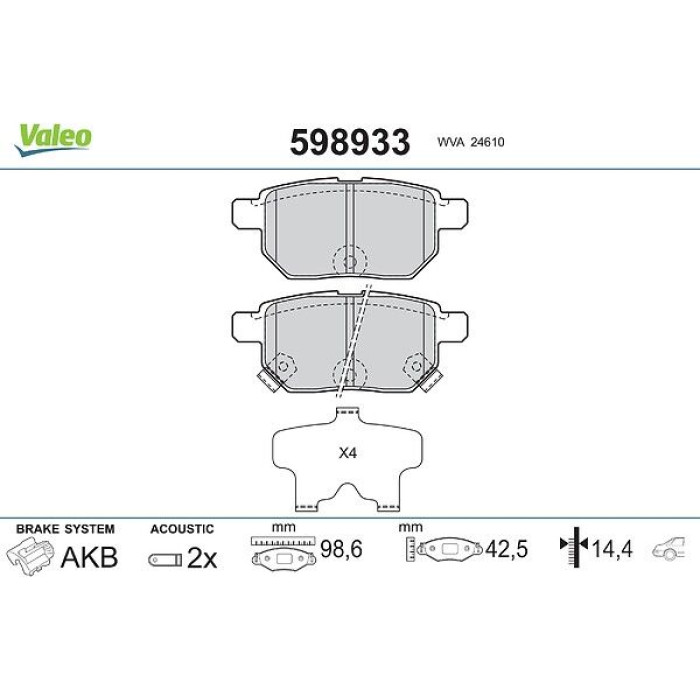 Valeo 598933 Bremsbelagsatz, Scheibenbremse Valeo 598933 Bremsbelagsatz, Scheibenbremse