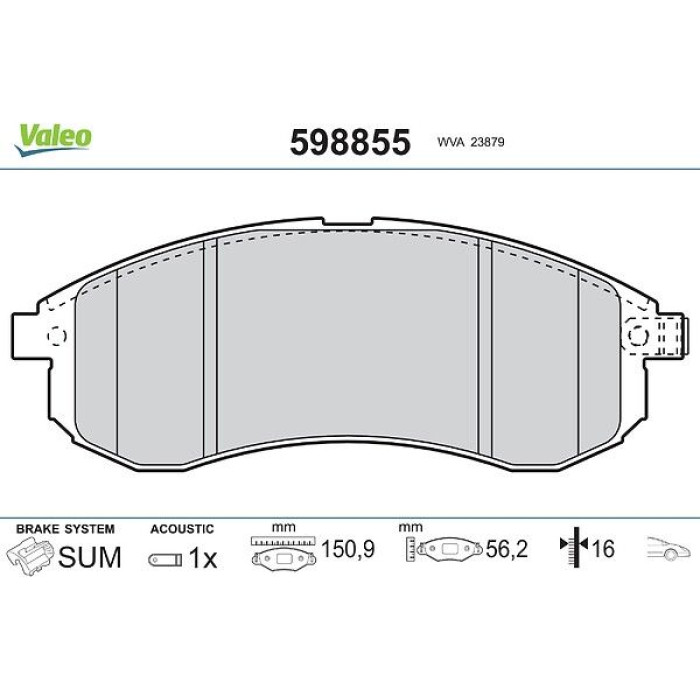 Valeo 598855 Bremsbelagsatz, Scheibenbremse