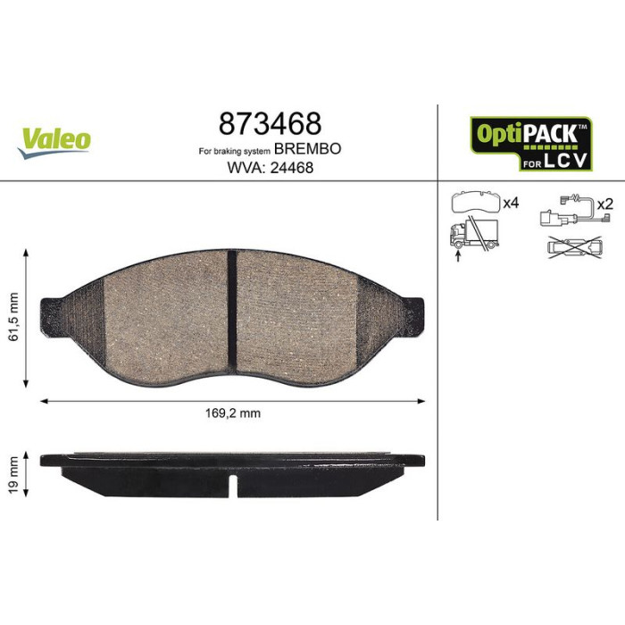 Valeo 873468 Bremsbelagsatz, Scheibenbremse OPTIPACK for LCV Valeo 873468 Bremsbelagsatz, Scheibenbremse OPTIPACK for LCV