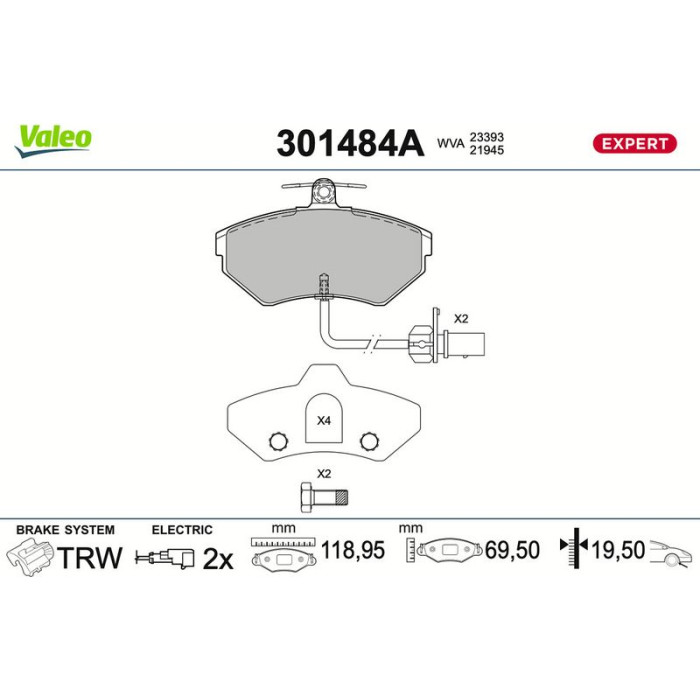 Valeo 301484A Bremsbelagsatz, Scheibenbremse EXPERT Valeo 301484A Bremsbelagsatz, Scheibenbremse EXPERT