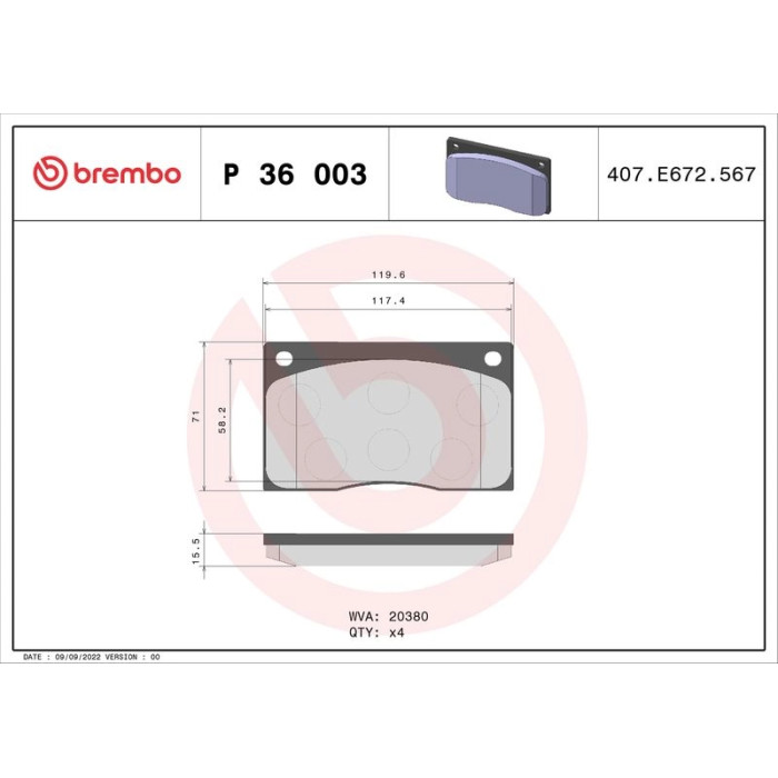 Brembo P 36 003 Bremsbelagsatz, Scheibenbremse PRIME LINE