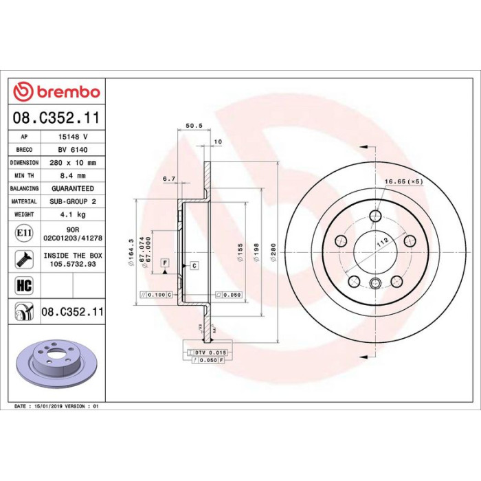 Brembo 08.C352.11 Bremsscheibe PRIME LINE - UV Coated Brembo 08.C352.11 Bremsscheibe PRIME LINE - UV Coated