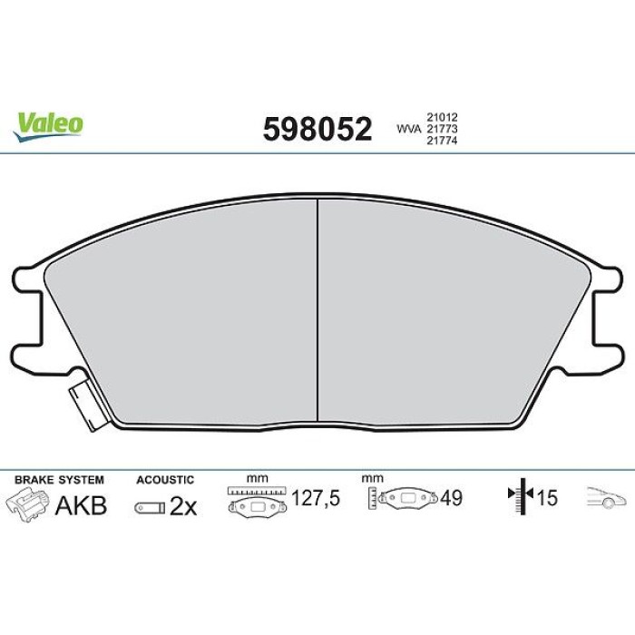 Valeo 598052 Bremsbelagsatz, Scheibenbremse Valeo 598052 Bremsbelagsatz, Scheibenbremse
