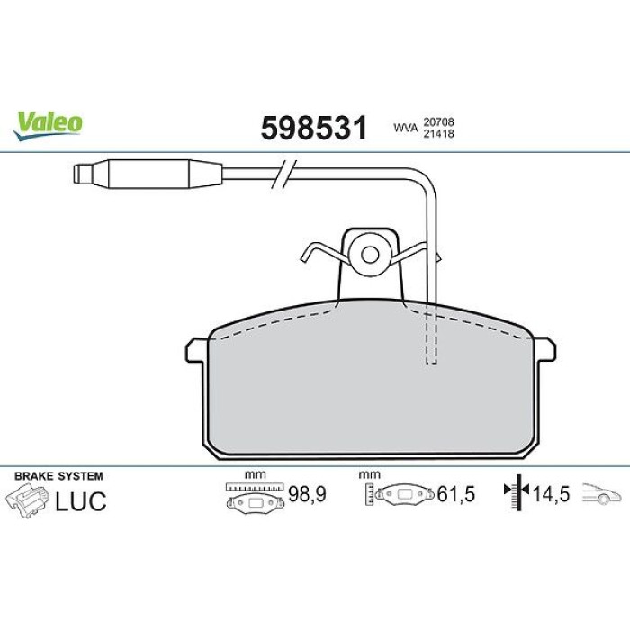 Valeo 598531 Bremsbelagsatz, Scheibenbremse Valeo 598531 Bremsbelagsatz, Scheibenbremse