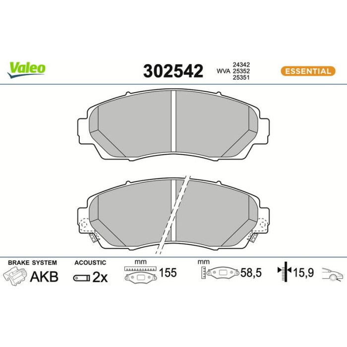 Valeo 302542 Bremsbelagsatz, Scheibenbremse ESSENTIAL Valeo 302542 Bremsbelagsatz, Scheibenbremse ESSENTIAL