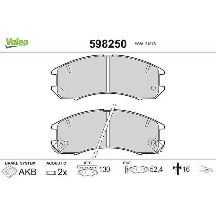 Valeo 598250 Bremsbelagsatz, Scheibenbremse Valeo 598250 Bremsbelagsatz, Scheibenbremse