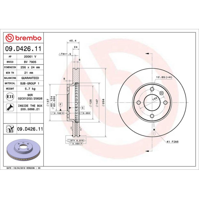 Brembo 09.D426.11 Bremsscheibe PRIME LINE - UV Coated