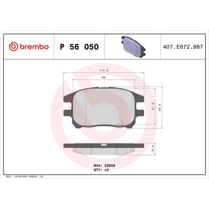 Brembo P 56 050 Bremsbelagsatz, Scheibenbremse PRIME LINE Brembo P 56 050 Bremsbelagsatz, Scheibenbremse PRIME LINE