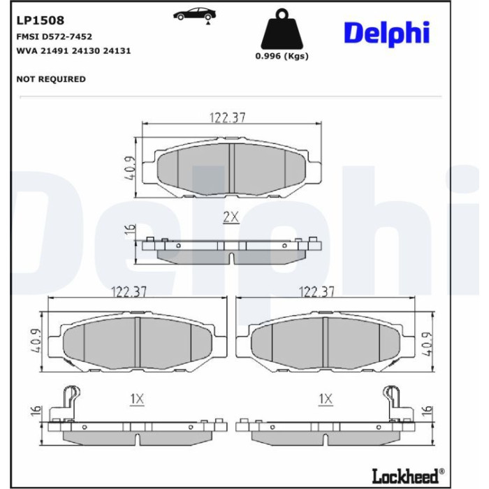 Delphi LP1508 Bremsbelagsatz, Scheibenbremse Delphi LP1508 Bremsbelagsatz, Scheibenbremse