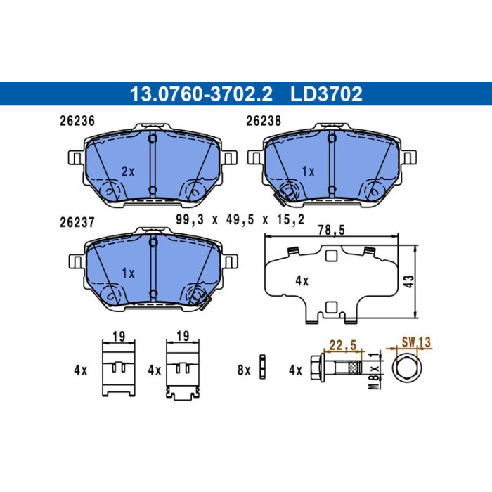ATE 13.0470-3702.2 Bremsbelagsatz, Scheibenbremse Ceramic ATE 13.0470-3702.2 Bremsbelagsatz, Scheibenbremse Ceramic