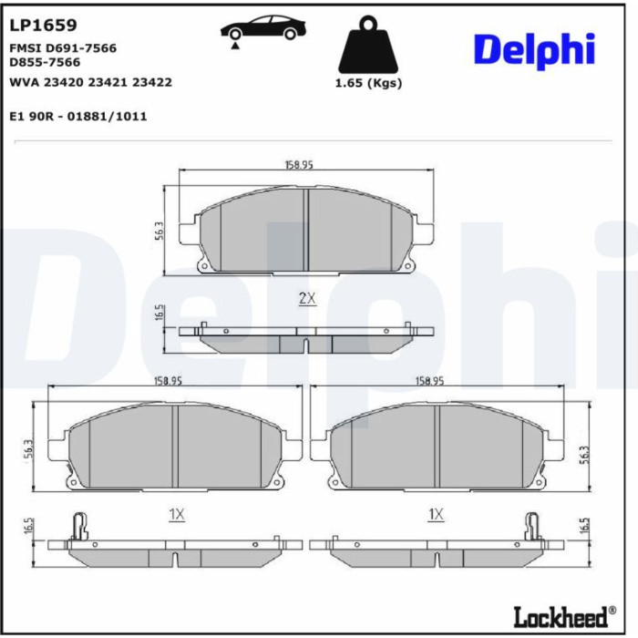 Delphi LP1659 Bremsbelagsatz, Scheibenbremse Delphi LP1659 Bremsbelagsatz, Scheibenbremse