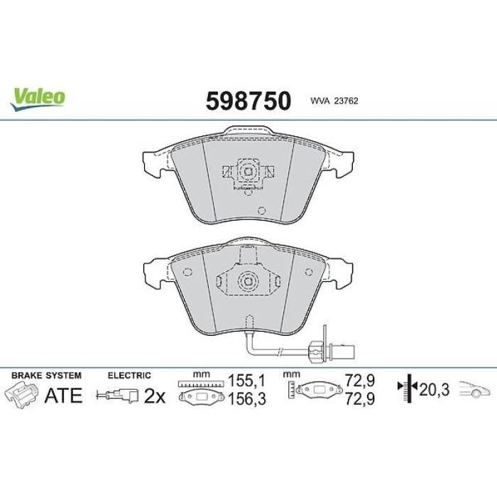 Valeo 598750 Bremsbelagsatz, Scheibenbremse Valeo 598750 Bremsbelagsatz, Scheibenbremse