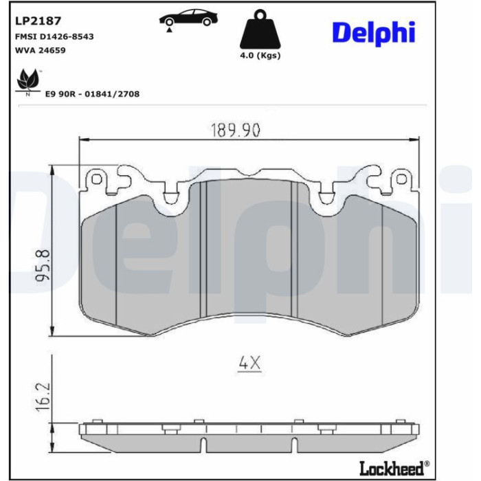 Delphi LP2187 Bremsbelagsatz, Scheibenbremse Delphi LP2187 Bremsbelagsatz, Scheibenbremse