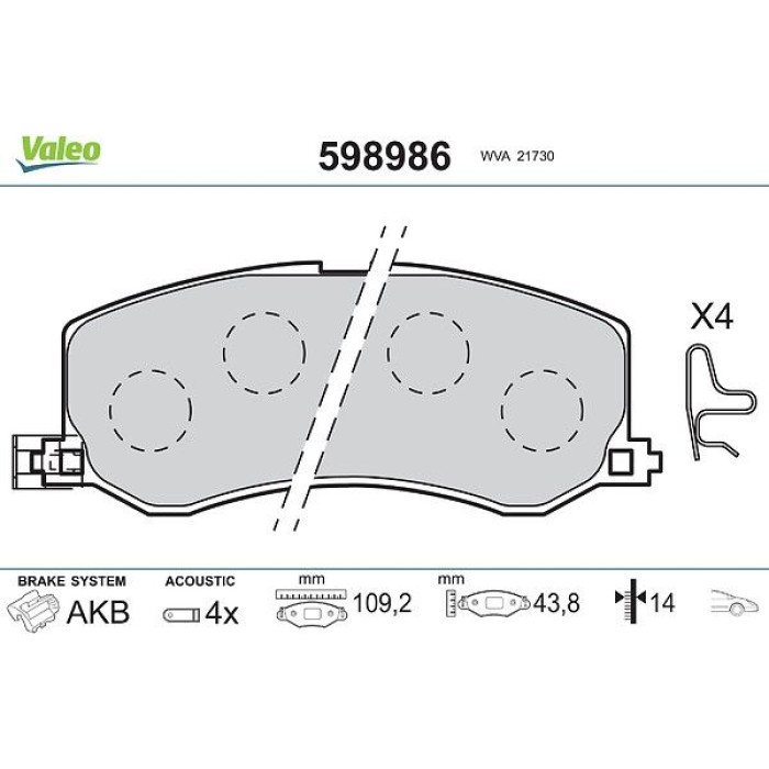 Valeo 598986 Bremsbelagsatz, Scheibenbremse Valeo 598986 Bremsbelagsatz, Scheibenbremse