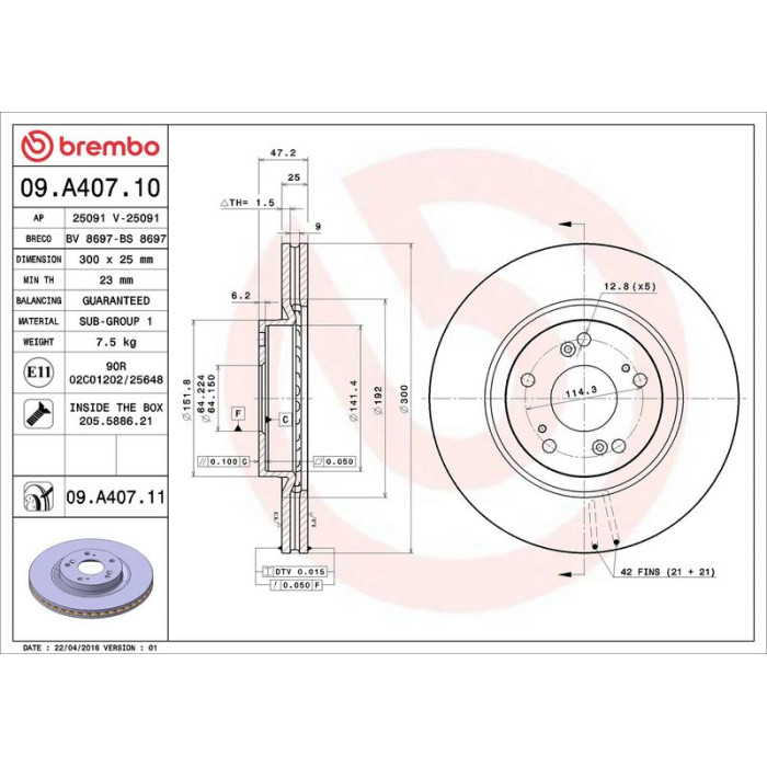 Brembo 09.A407.11 Bremsscheibe PRIME LINE - UV Coated Brembo 09.A407.11 Bremsscheibe PRIME LINE - UV Coated
