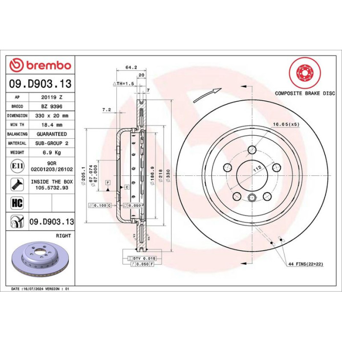 Brembo 09.D903.13 Bremsscheibe PRIME LINE - Composite Brembo 09.D903.13 Bremsscheibe PRIME LINE - Composite