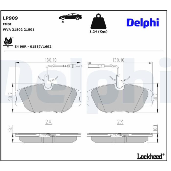 Delphi LP909 Bremsbelagsatz, Scheibenbremse Delphi LP909 Bremsbelagsatz, Scheibenbremse