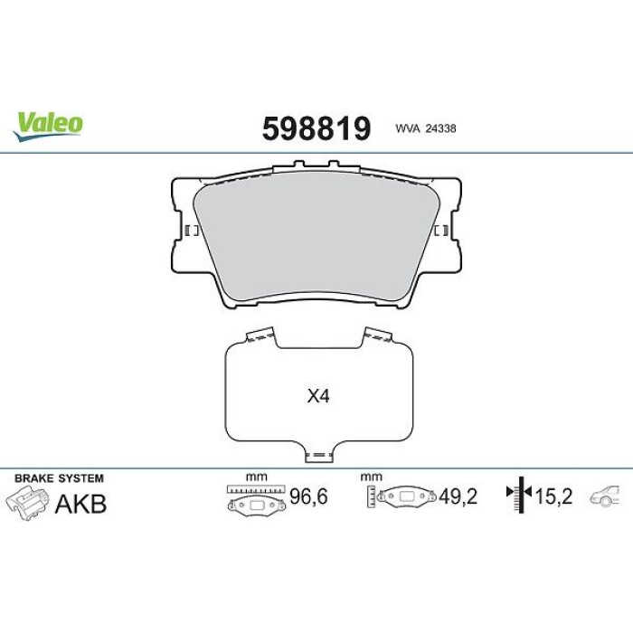 Valeo 598819 Bremsbelagsatz, Scheibenbremse Valeo 598819 Bremsbelagsatz, Scheibenbremse