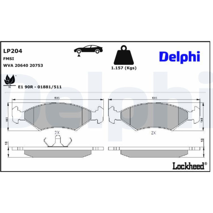 Delphi LP204 Bremsbelagsatz, Scheibenbremse Delphi LP204 Bremsbelagsatz, Scheibenbremse