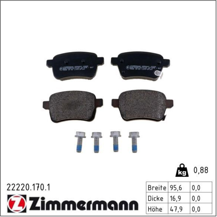 Zimmermann 22220.170.1 Bremsbelagsatz, Scheibenbremse