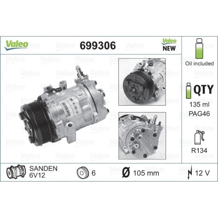 Valeo 699306 Kompressor, Klimaanlage CORE-FLEX