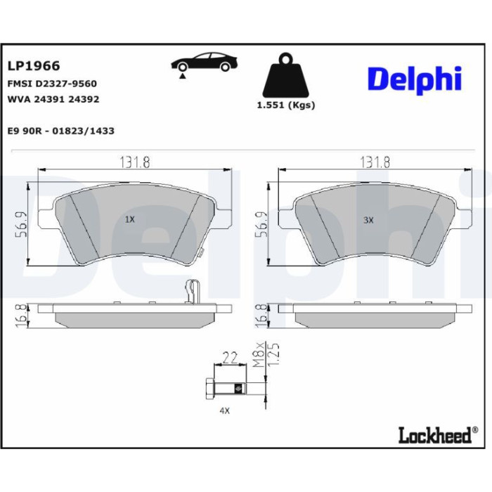 Delphi LP1966 Bremsbelagsatz, Scheibenbremse