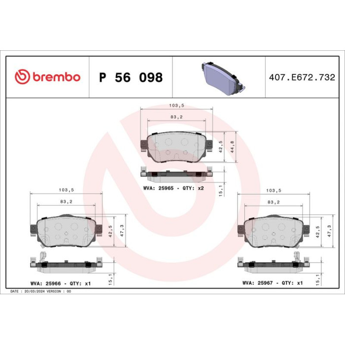 Brembo P 56 098 Bremsbelagsatz, Scheibenbremse PRIME LINE Brembo P 56 098 Bremsbelagsatz, Scheibenbremse PRIME LINE