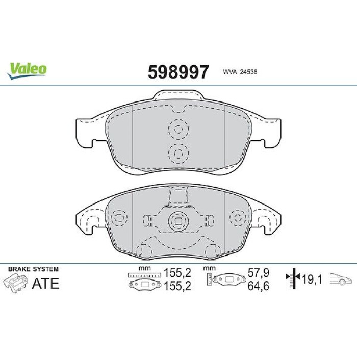 Valeo 598997 Bremsbelagsatz, Scheibenbremse Valeo 598997 Bremsbelagsatz, Scheibenbremse