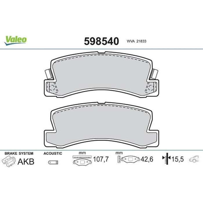 Valeo 598540 Bremsbelagsatz, Scheibenbremse Valeo 598540 Bremsbelagsatz, Scheibenbremse